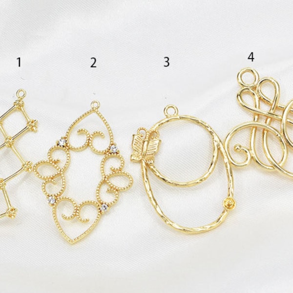 filigree findings - filigree connectors -  - gold metal lace - 6pcs raw brass plating real gold flower  pendant finding