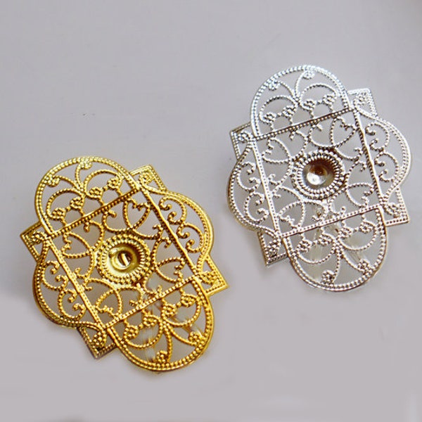 Filigree Jewelry Findings - Gold/Bronze Plated Brass Oval Filigree Connectors for DIY Jewelry Making