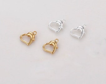 10pcs lobster claw clasps - copper plating gold ,silver heart lobster for Jewelry Making