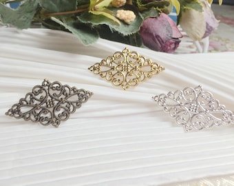 Diamond Filigree Connectors Openwork Metal Lace Links for Vintage Bracelet Making 10 pcs