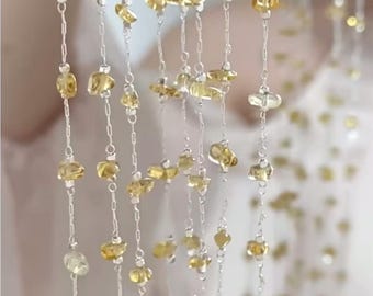 Delicada cadena de cuentas de piedras preciosas - Cadena de cuentas de cristal envueltas en alambre chapado en oro - Cadena de collar de capas minimalistas de 50 cm