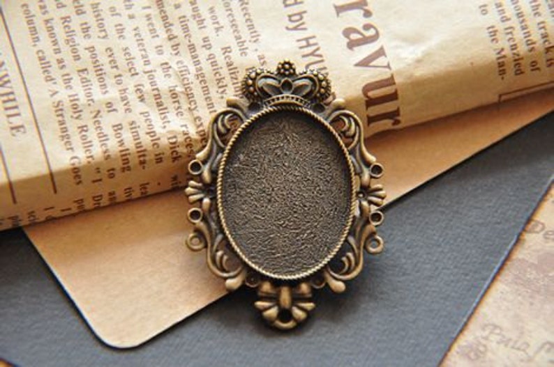 antique Bronze bezel-Oval Pendant Trays-cameo bezels-Cameo Setting Charm 5pcs
