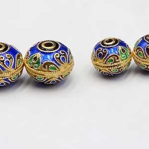 4 perles d'espacement en émail champlevé - Breloques pour bijoux en laiton plaqué or - Séparateurs de style cloisonné à faire soi-même