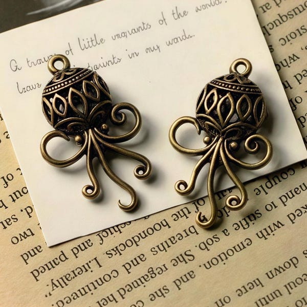Antiek bronzen octopusbedels - Steampunk geïnspireerde zeedierenhangers voor sieraden 4 stuks