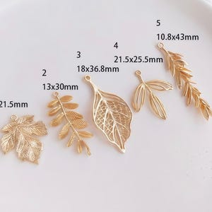 Textured Leaf Charm, Detailed Gold Plated Botanical Branch Pendants for Nature Jewelry Making 4pcs image 1