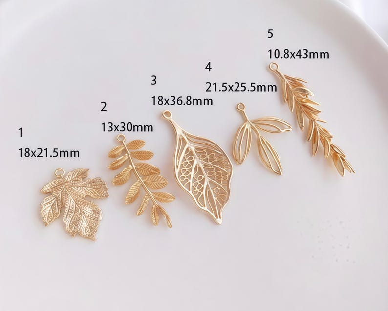 Textured Leaf Charm, Detailed Gold Plated Botanical Branch Pendants for Nature Jewelry Making 4pcs image 1