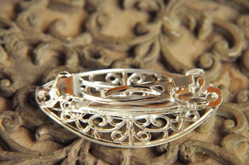 brass hair pin hair clip women 5pcs raw Brass plating silver flower Filigree hair comb pin finding