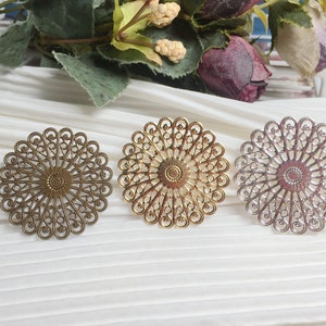 Flat Round Filigree jewelry findings - Brass Filigree Connectors  Setting Cab Base For DIY Jewelry Making