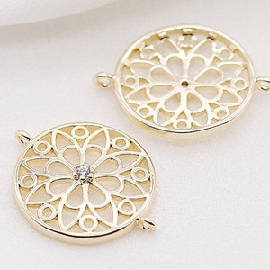 filigree findings - filigree connectors - 6 pcs brass plating gold round pendant