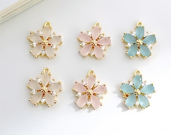 Colgantes de flor de cerezo Sakura con centro de perla para joyería DIY (4 unidades)