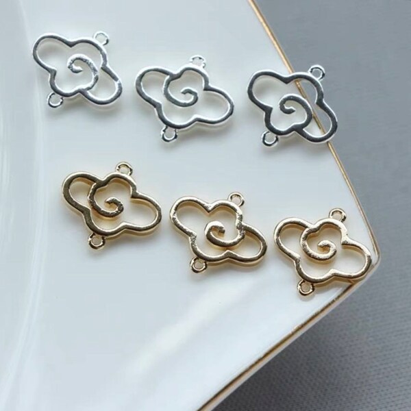 cloud charm pendant- cloud Brass Pendant - 8pcs raw brass plating gold cloud  connector xsg124