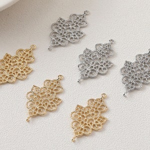 filigree findings  - filigree connectors  - 6 pcs raw Brass plating gold diamond  cab  pendant finding