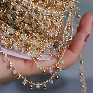 Gold Plated Synthetic crystal Beaded Chain - Wire Wrapped Beaded Chain for Layering  Handmade Jewelry  50cm