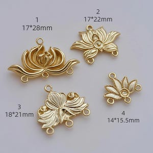 Gold Lotus Flower Charms - Floral Connectors for Jewelry Making (8pcs) image 1