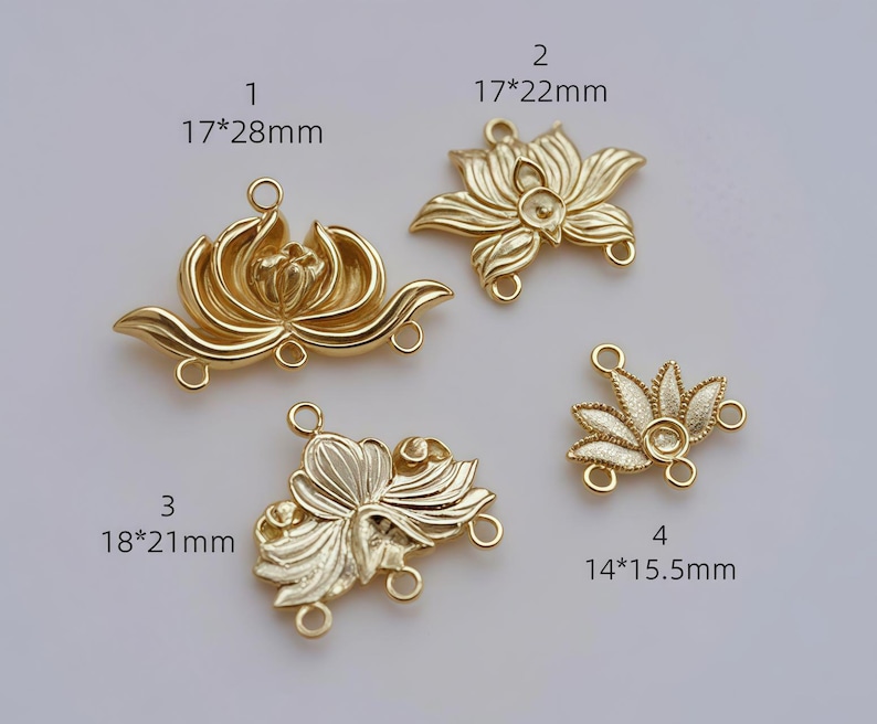 Gold Lotus Flower Charms - Floral Connectors for Jewelry Making (8pcs) image 1