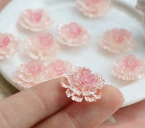 ピンクのアクリル製蓮の花ビーズ：ジュエリー製作用品（8個入り、17mm