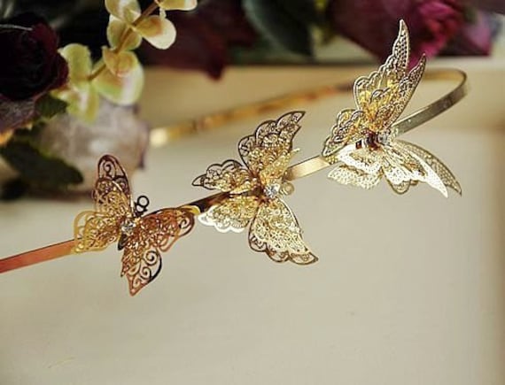 hair head band pcs raw Brass plating gold butterfly Filigree hairband  pendant finding