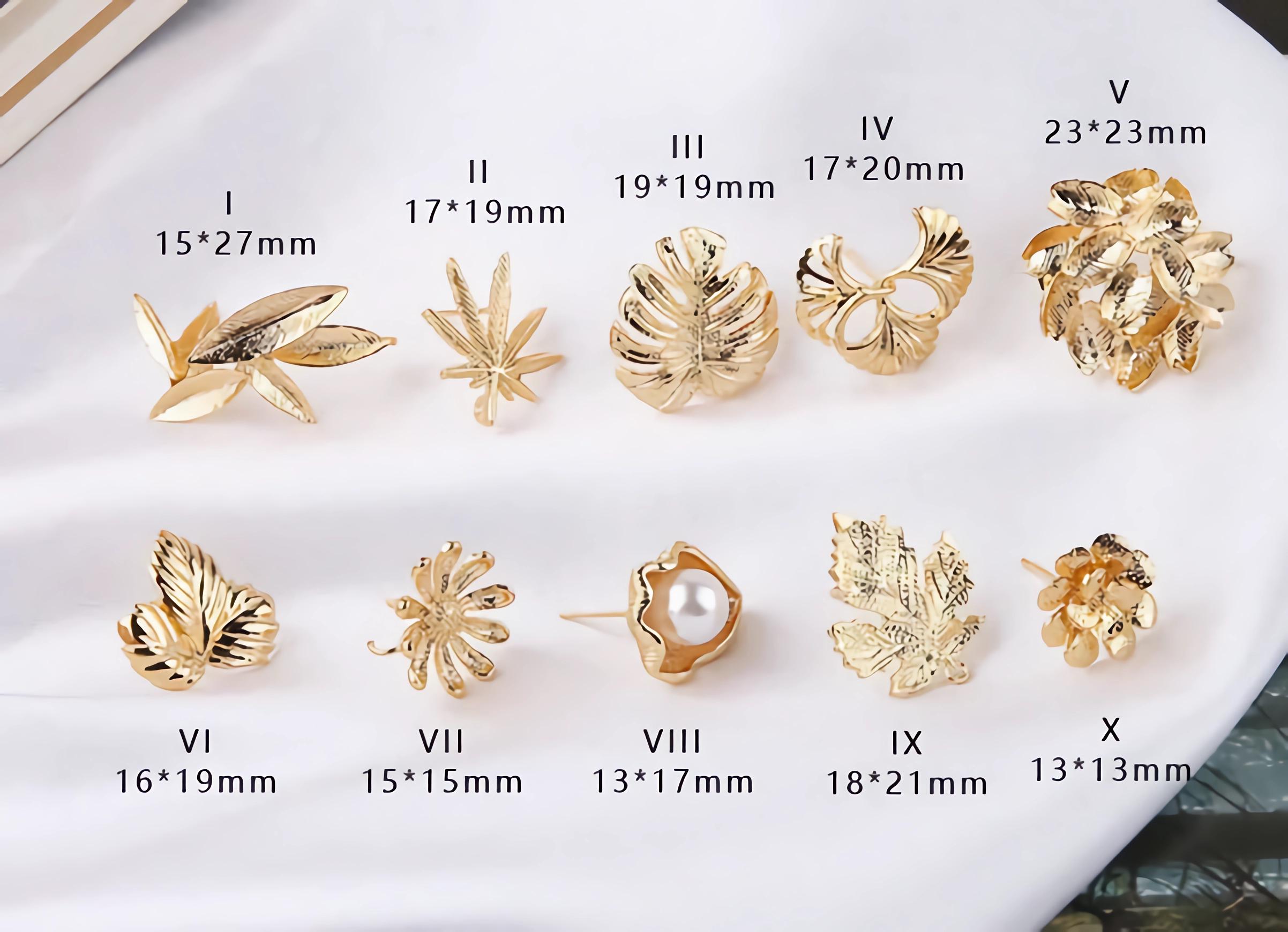 18k Gold Plated Brass Leaf Ear Studs - Dainty Nature Leaf
