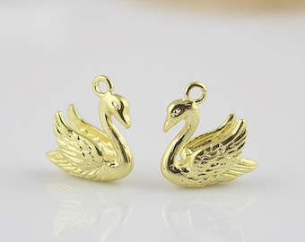 Gold Swan Charms,  Dainty groose Pendants for DIY Necklaces, Bracelets 4 pcs