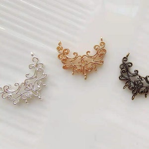 gold brass curved connector - embeded rhinestone connector - silver curved connector - 6 pcs  brass plating curved connector