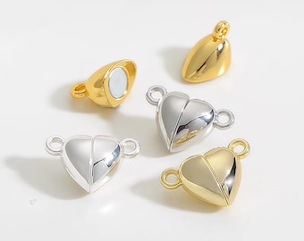 Magnetic Heart Clasp Connectors, Gold Silver Heart-Shaped Clasps, DIY Bracelet Necklace Fastener, Jewelry Making Supplies 6pcs
