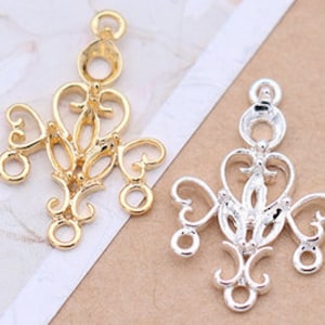 gold metal lace pendant - filigree findings -6pcs brass plated gold connector pendant