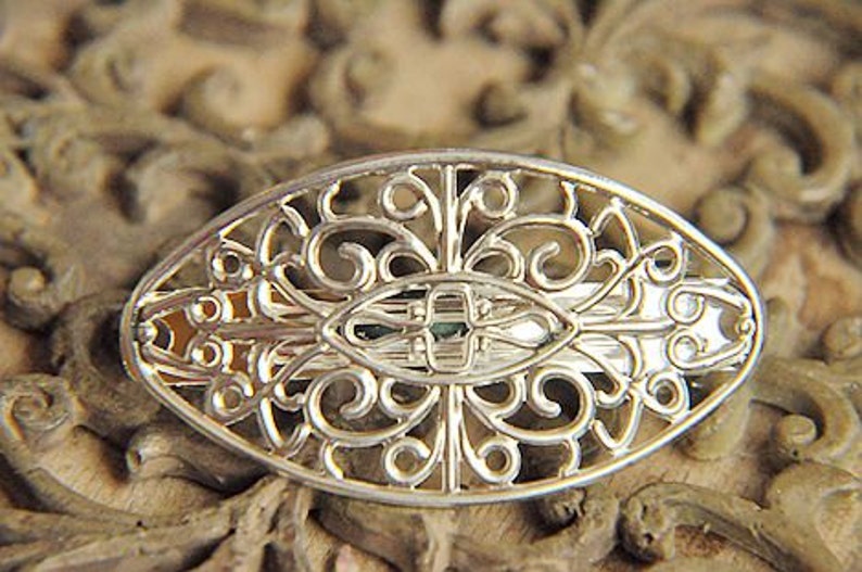 brass hair pin hair clip women 5pcs raw Brass plating silver flower Filigree hair comb pin finding
