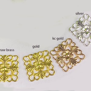 Square  Filigree Connectors -  gold silver bronze plated brass Bead Links for DIY Jewelry making (10pcs)