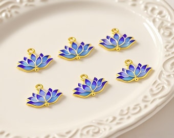 4pcs Exquisite Blue Enamel Lotus Pendant Charms | Versatile for Jewelry Crafts & Gift - giving