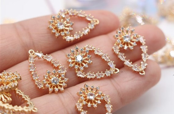 Cubic Zirconia Flower Charm-charming beads - crystal teardrop beads - DIY  supplies for jewelry making 4pcs xsg12