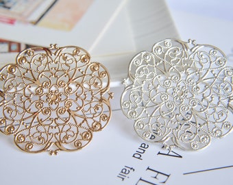 Large Filigree Connectors, Round Metal Mandala Medallions for Statement Necklace and Boho Jewelry Making  6pcs