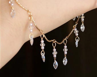 Cadena delicada con cuentas de piedras preciosas - Cadena con cuentas de circonitas envueltas en alambre chapado en oro - Cadena minimalista para superponer (50 cm)