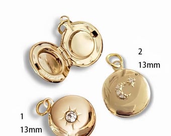 Gold Plated Round Locket Charms - Photo Keepsake Pendants for Necklace (2pcs)