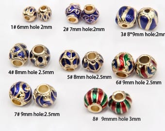 Cloisonne Floral Beads, Round Enamel Spacer in Blue for Bracelet and Necklace Making 10pcs