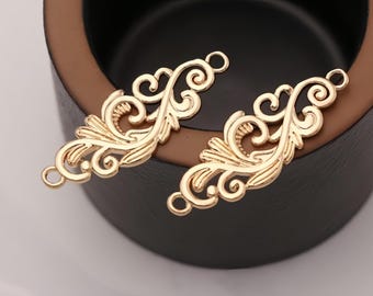 Gold Filigree Connector, Ornate Scroll Link Finding for Statement Necklace and Earring Making 6pcs