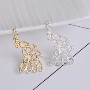 peacock decor - peacock ornament - peacock charm - 4 pcs raw brass plating  peacock connector   pendant finding