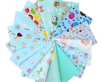 Bundel katoenafval, schattige bedrukte quiltrestjes voor patchwork-naai- en knutselprojecten 15 stuks