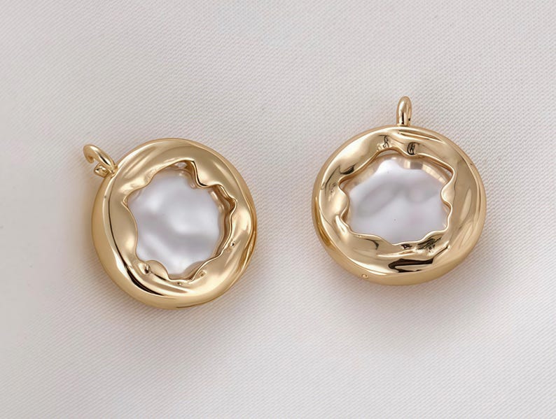 Colgante de perla chapado en oro, colgante de perla irregular, material para la fabricación de joyas modernas (4 unidades) imagen 1