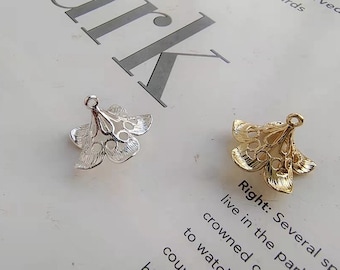 8 pcs Gold & Silver Filigree Flower Bead Caps with loop | Brass Metal Bead Caps for Jewelry Making Supplies