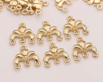 Gold Flower Filigree Connector, Filigree Cabochon Base Connector for DIY Jewelry (8 pcs)