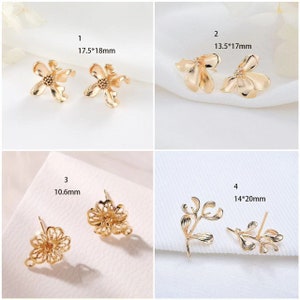 Gold Plated Brass Flower Earrings Stud ,flower ear post , Handcrafted Floral Stud Earrings 4pcs