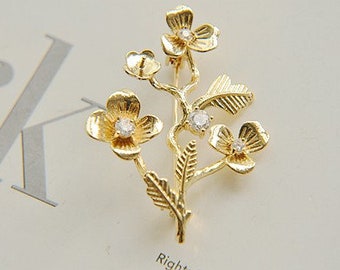 safety pin brooch - vintage brass brooch -2 pcs raw Brass plating gold   flower brooch  cab  connector finding