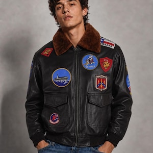 Tom Cruise Inspired Top Gun Jacket, Men's Black G1 Flight Jacket, Sheepskin Aviator Bomber with Faux Fur Collar