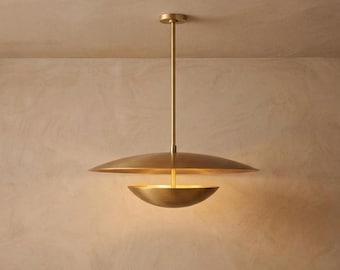 BEST SELLER | Eclipse Brass Pendant Light • Mid Century Modern Floating Dome Double Shade Chandelier