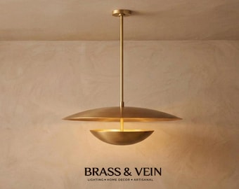 BEST SELLER | Eclipse Brass Pendant Light • Mid Century Modern Floating Dome Double Shade Chandelier