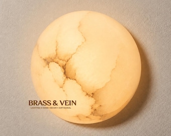BEST SELLER | Vesper Alabaster Sconce • Hand Carved Round Natural Stone Wall Light, Modern Minimalist Flush Mount Fixture