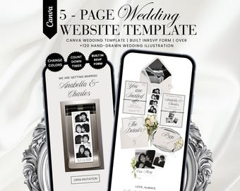 Ivory Photo Booth Wedding Website Template, Canva Digital Invitation with Envelope, RSVP and Countdown Timer (Digital Download)