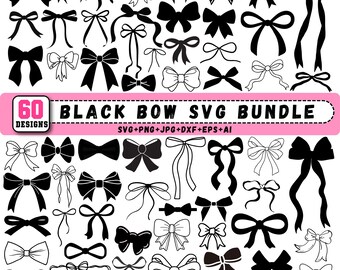 Black Bow SVG Bundle: Coquette Bow Tie Graphics, Clipart, Ribbon, Cricut, Silhouette (Digital Downloads)