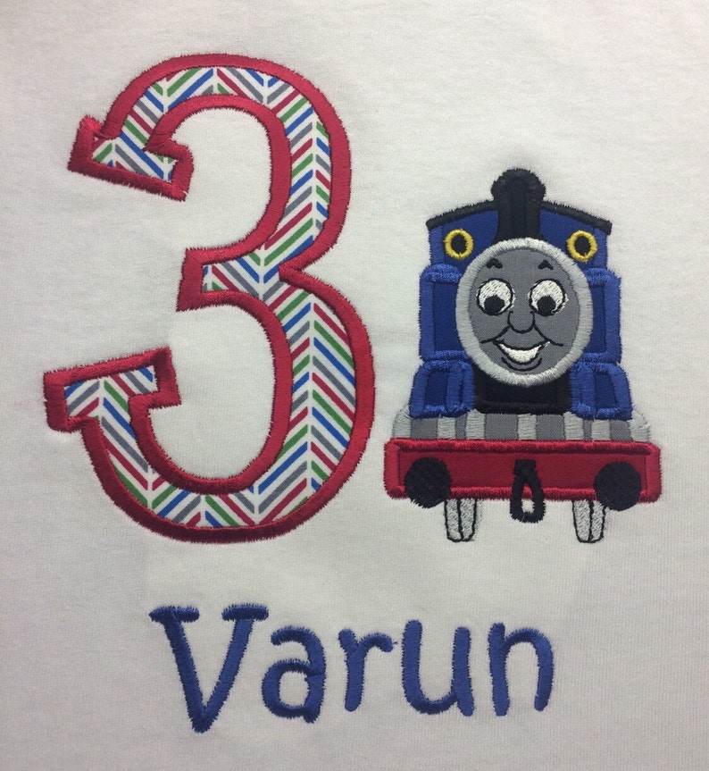 Child's Birthday Thomas the Train applique shirt image 1