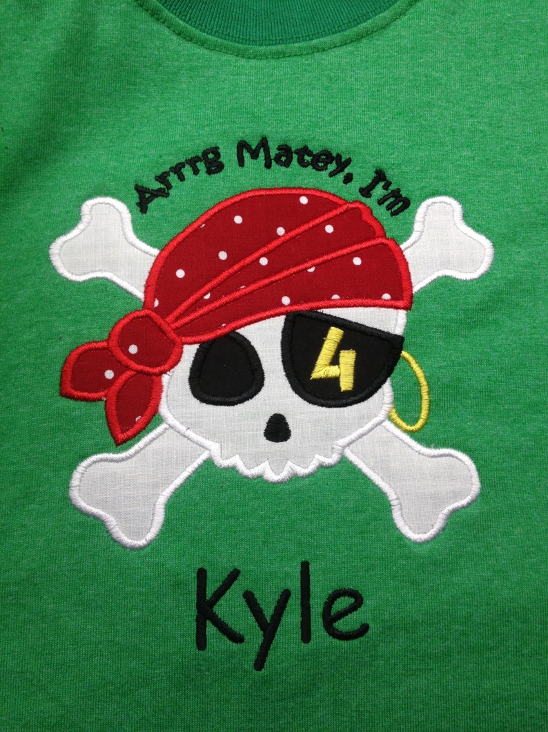 Pirate Skull and Crossbones Applique Birthday Shirt image 1